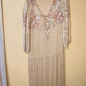Vintage silk hand sewn sequined dress size 8